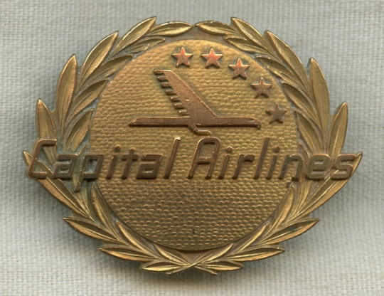 Last Design (Late 1950s) Capital Airlines Pilot Cap Badge (Type II)