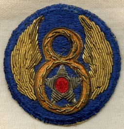 Ca. 1944-45 WWII USAAF 8th AF Shoulder Patch - U.S. Made, Fully Embroidered with Bullion