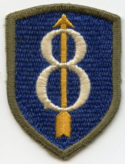 Mint WWII United States Army 8th Division (Golden Arrow Division) Shoulder Patch OD Border