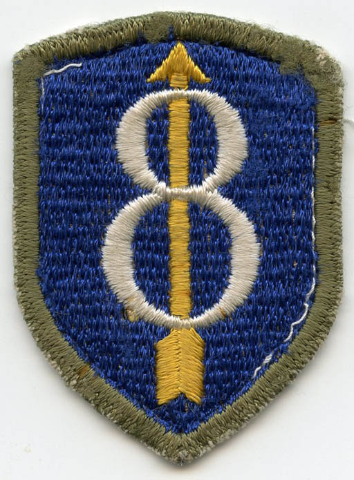 WWII United States Army 8th Division (Golden Arrow Division) OD Border Shoulder Patch