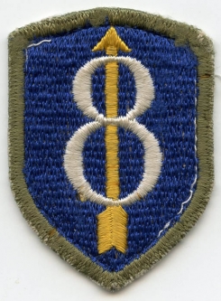 WWII United States Army 8th Division (Golden Arrow Division) OD Border Shoulder Patch