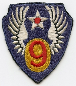 WWII 9th Air Force UK-Made Shoulder Patch. Fully Embroidered Variant.