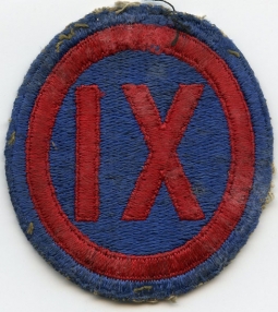 WWII US Army 9th Corps Patch Used or Removed from Uniform