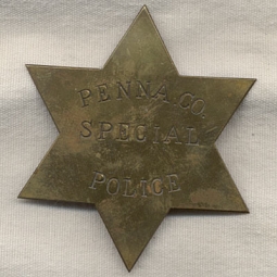 Rare Pennsylvania County Railroad Special Police "Strike Buster" Brass 6-Point Star Badge