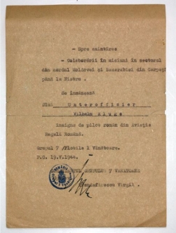 Very Rare Romanian Pilot Badge Award Document to Luftwaffe Pilot Wilhelm Kluge
