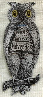 Ca. 1900 Owl Bookmark in Die-Cut & Lithographed Aluminum