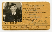 Early WWII Air Raid Warden ID Card from Office of Civil Protection, Nassau Co., New York
