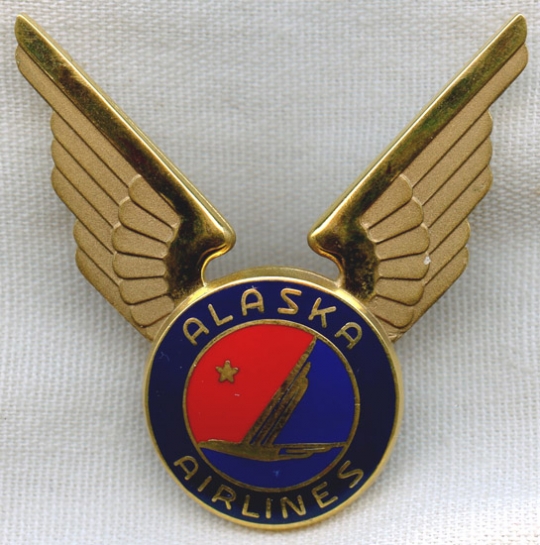 1980s Alaska Airlines Pilot Hat Badge 4th Issue