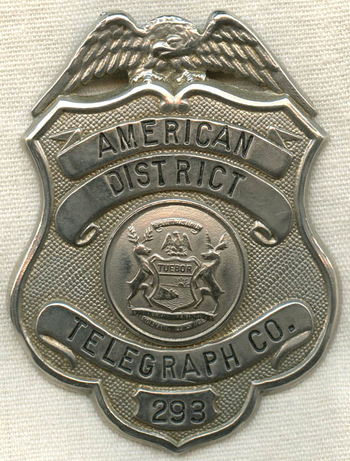 1920s-30s American District Telegraph Co. Messenger Badge and Buttons from Michigan