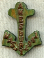 Cool Early WWII US Navy Patriotic Pin in Hand-Painted Wood from Amesbury, MA