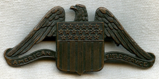 Rare, Last Type WWI American Field Service Camion (Transport) Hat Badge