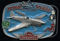 Ca. 1987 Flying Tigers Association P-40 Warhawk Buckle, #'d (1858) and in Near Mint Condition