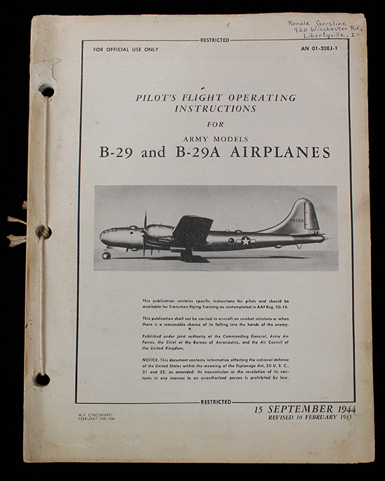 Very Rare, Late WWII B-29 Pilot Flight Operating