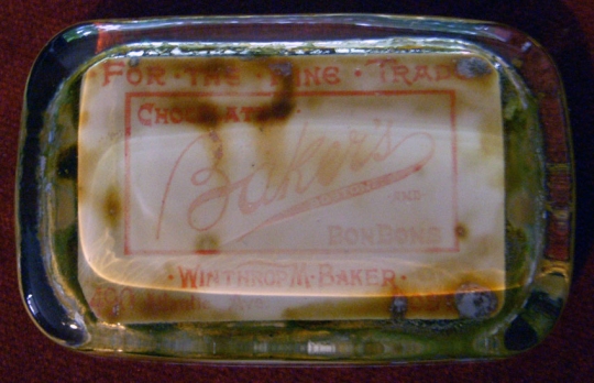 Rare 1880s-1890s Paperweight Advertising Winthrop M. Baker's Boston Chocolate & Bonbons
