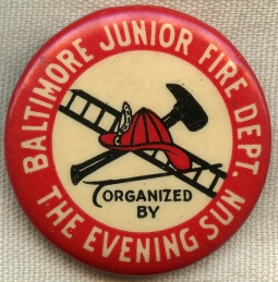 Great 1920's Baltimore Jr. Fire Dept. Promotional Pin from Baltimore Evening Sun Newspaper