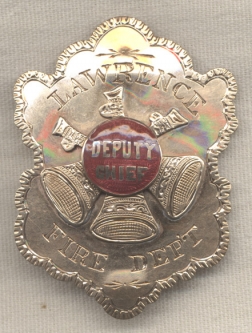 10 Karat Gold Deputy Fire Chief Badge from Lawrence, Massachusetts (Engraved Presentation)