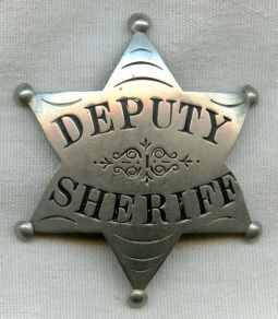 Beautiful 1880s Old West 6 Point Star Deputy Sheriff Badge by Sachs Lawlor