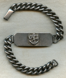 Simply Elegant & Beautiful WWII US Navy Sterling ID Bracelet with CPO Emblem
