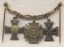 Set of Mini WWI German Medals (Iron Cross 1st Cl, War Service Cross, Prussian Service)