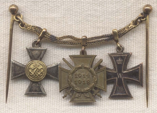 Set of Mini WWI German Medals (Iron Cross 1st Cl, War Service Cross, Prussian Service)