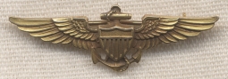 Beautiful and Scarce WWII US Navy Pilot "Cap Size" Pilot Wing in Solid 10K Gold by Balfour