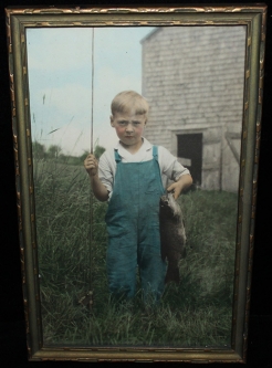 Best...Little Boy...Fishing...Image...Ever! Ca. 1930 Hand-Colored Photograph in Original Frame