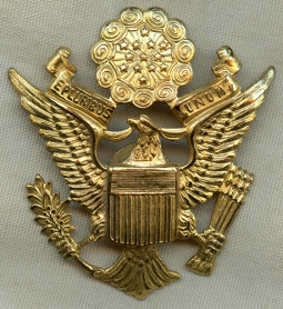 Nice Large 1930's - Early WWII US Army Officer Hat Badge in Gilt Brass