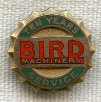 Beautiful 10K 1940s 10 Years of Service Pin for Bird Machine Co., S. Walpole, Massachusetts