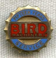 Beautiful 10K 1940s 15 Years of Service Pin for Bird Machine Co., S. Walpole, Massachusetts