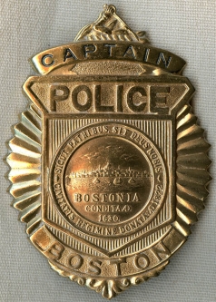 Rare 1930's Boston Police Captain Badge Series 7, 2nd Type Numbering