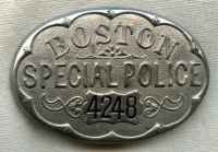 Scarce 1880s Boston, Massachusetts Special Police Badge #4248 Oval Type