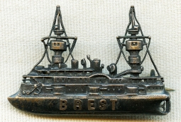 Ca. 1900 French Pre Dreadnought Battleship Souvenir Pin from the Brest Naval Yard