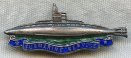Gorgeous WWI Royal Navy Submarine Service Sweet Heart Pin in Enameled Sterling Silver