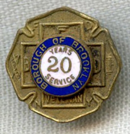 Ca. 1900 Brooklyn Fire Department 20 Year Service Veteran's Lapel Pin