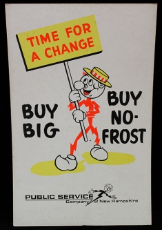Fun 1960's-70's PSNH Reddy Kilowatt Promo Poster 'Time for a Change, Buy Big, Buy No-Frost'