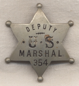 Circa 1890's Deputy US Marshal 6-Point Ball Tip "Old West" Style Badge