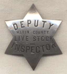 Circa 1900 Marin County, California Deputy Livestock Inspector Badge by Patrick & Co. (S.F.)