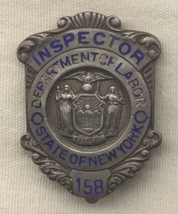 Ca 1900 Sterling Silver New York State Dept. of Labor Inspector Badge