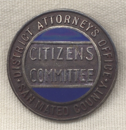 Circa 1900 San Mateo County, California Citizens' Committee Badge in Sterling