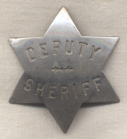 Circa 1910 Stock Deputy Sheriff 6 Point Star Badge