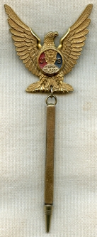 Pre/Early WWII US Army Camp Edwards Large Sweetheart Pin with Dance Card Pencil