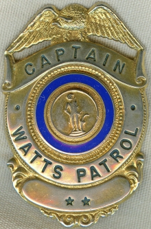 1970's - 1980's Watts (Security) Patrol Captain Badge