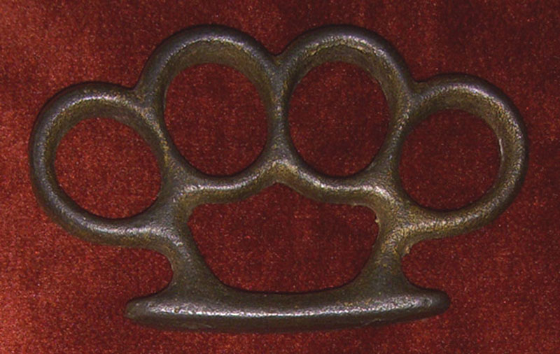 Antique 1930s Cast Iron Knuckle Duster with Remnants of Old Gold Paint