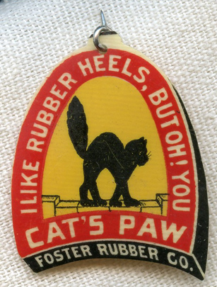 Vintage Style Advertising Art  Pinback Button  1" Cats Paw Black Cat Shoe Repair 