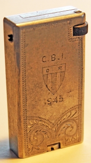 Cool 1945 CBI Theater Lighter. Carved & Engraved Aircraft Aluminum w/ CBI Insignia