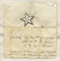 Civil War Period 20th Corps Badge Attributed to Capt. W.L. Patterson (Wounded at Gettysburg)