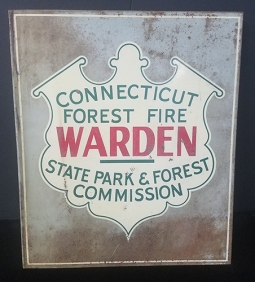 Great Old 1930's Connecticut Forest Fire Warden Station Sign. RARE Two Sided Flange Type