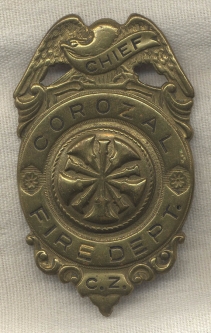 WWII Canal Zone US Army Fire Department Badge<p> NO LONGER AVAILABLE
