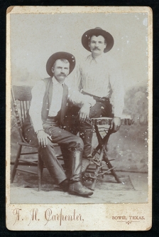 Ca 1890's Cabinet Photo of Two Cowboys (Brothers?) from Bowie, Texas by Photographer T. H. Carpenter
