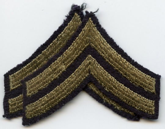 Pair of 1930s US Army Corporal Rank Stripes in Olive Drab Embroidered Wool